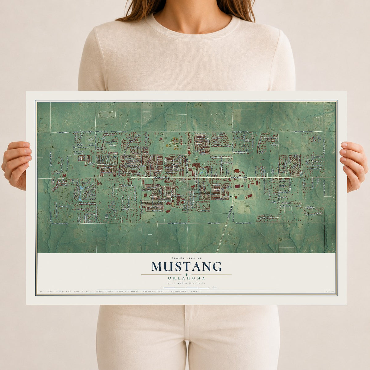 Map of Mustang, Oklahoma, 12 x 18 inch unframed archival matte print