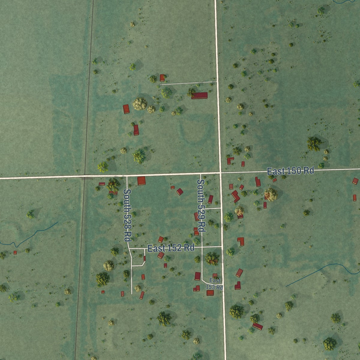 Close-up of the map of Narcissa, Oklahoma print showing street and building detail