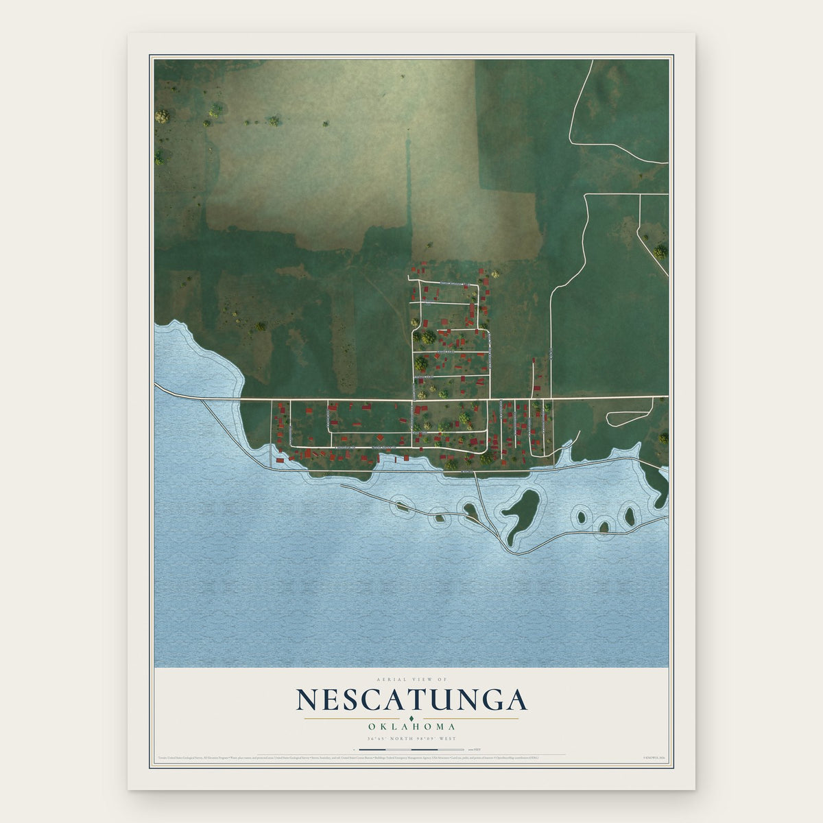 Nescatunga, Oklahoma map print, the full design