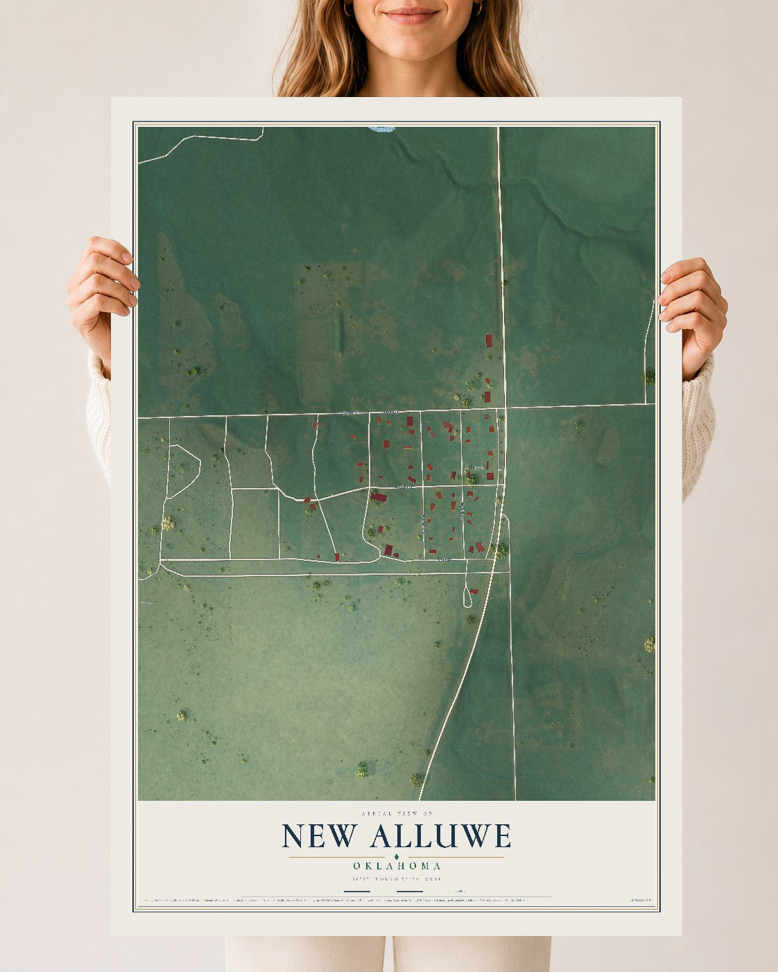 Map of New Alluwe, Oklahoma, 24 x 36 inch unframed archival matte print