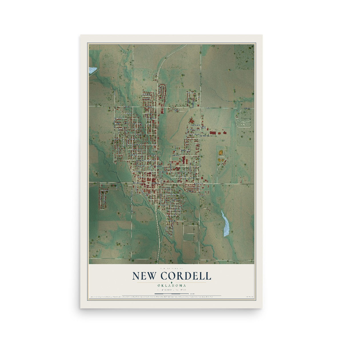 Map of New Cordell, Oklahoma, 12 x 18 inch unframed archival matte print