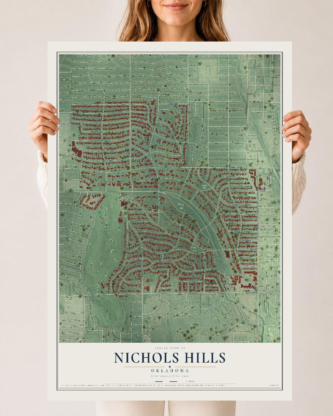 Map of Nichols Hills, Oklahoma, 24 x 36 inch unframed archival matte print