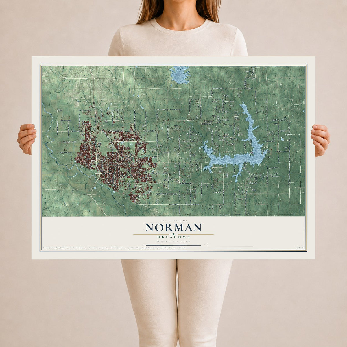 Map of Norman, Oklahoma, 24 x 36 inch unframed archival matte print