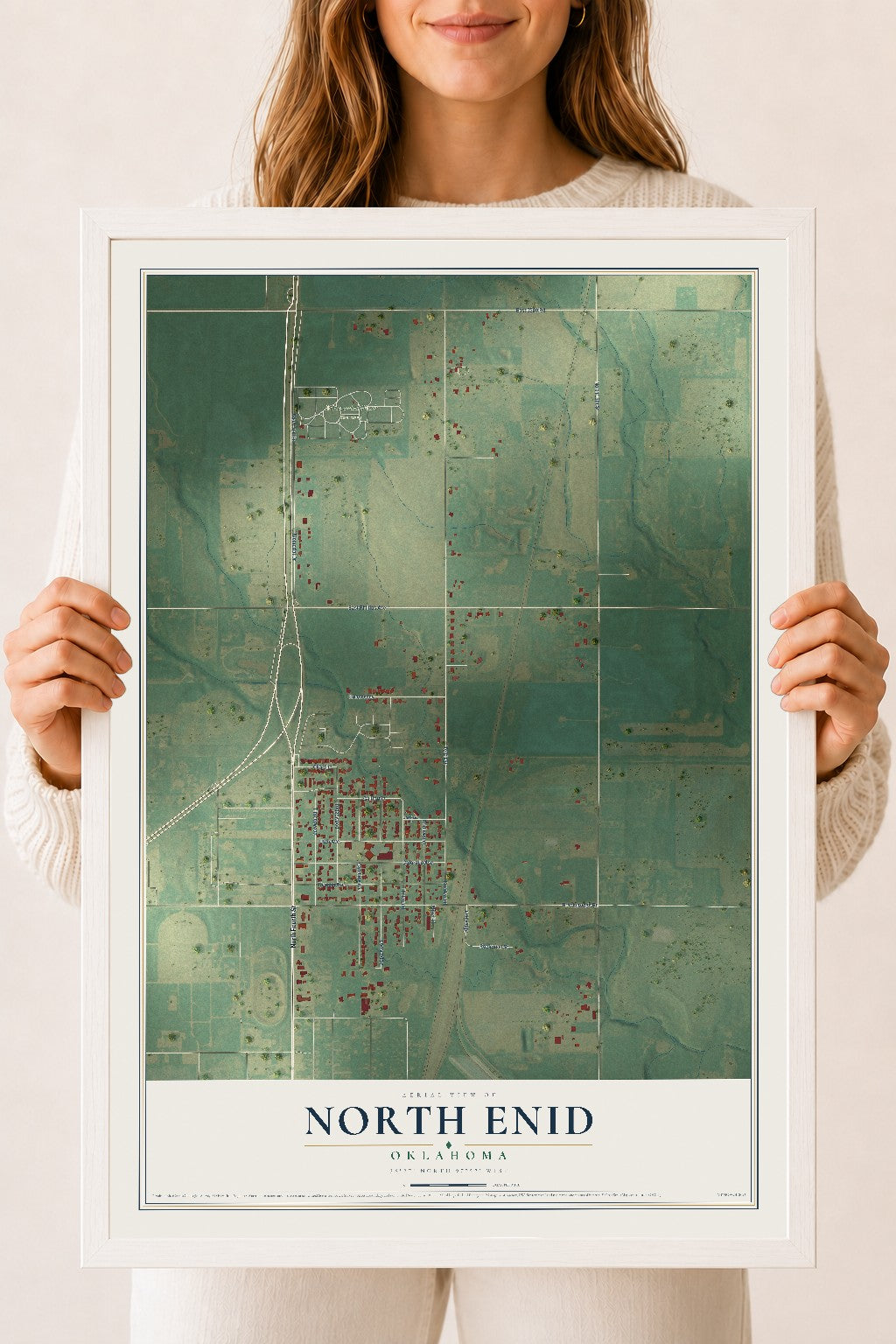 Map of North Enid, Oklahoma, 18 x 24 inch print in a white wood frame