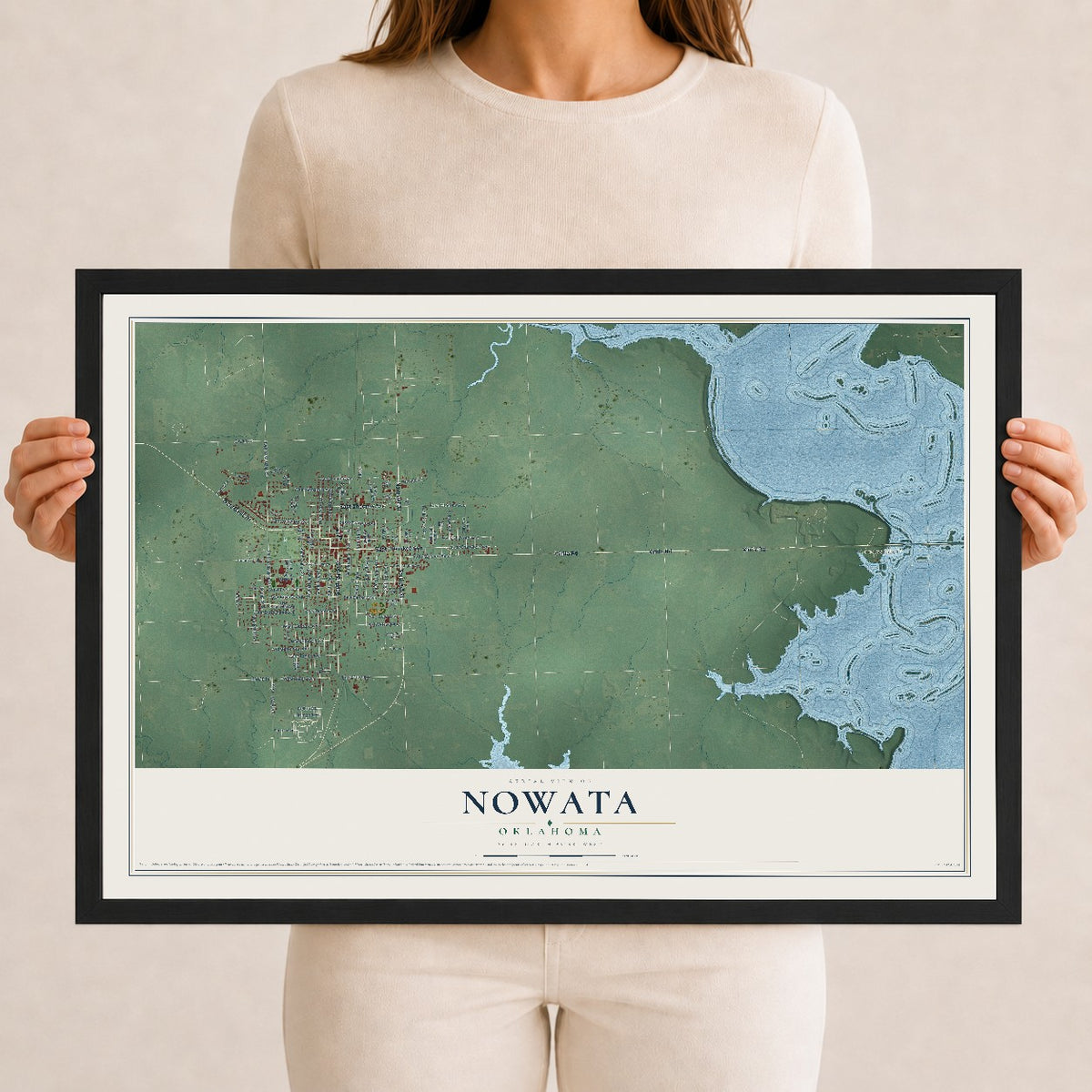 Map of Nowata, Oklahoma, 12 x 18 inch print in a black wood frame