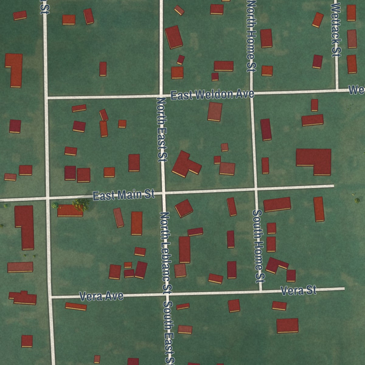 Second close-up of the map of Ochelata, Oklahoma print showing more streets and buildings