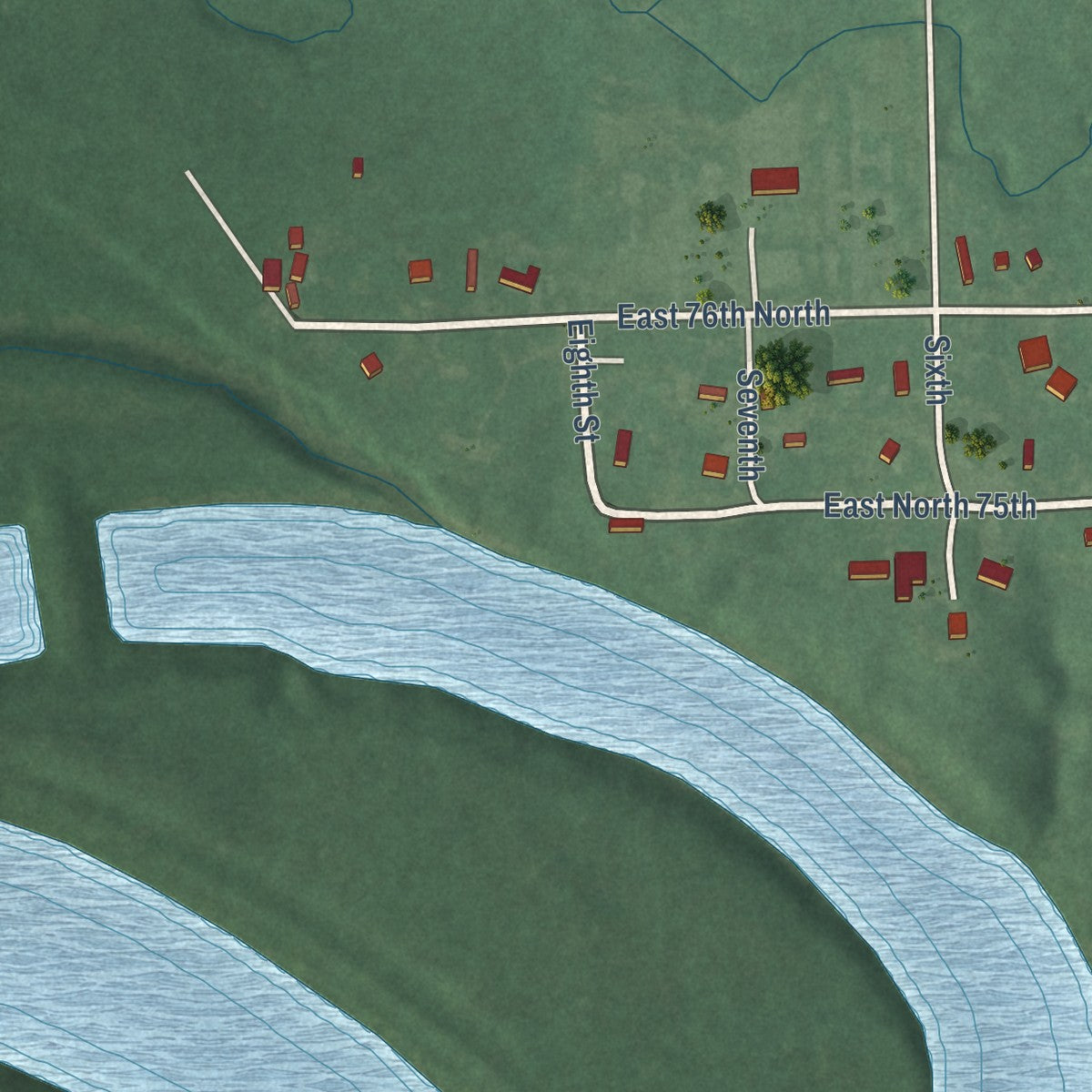 Second close-up of the map of Okay, Oklahoma print showing more streets and buildings