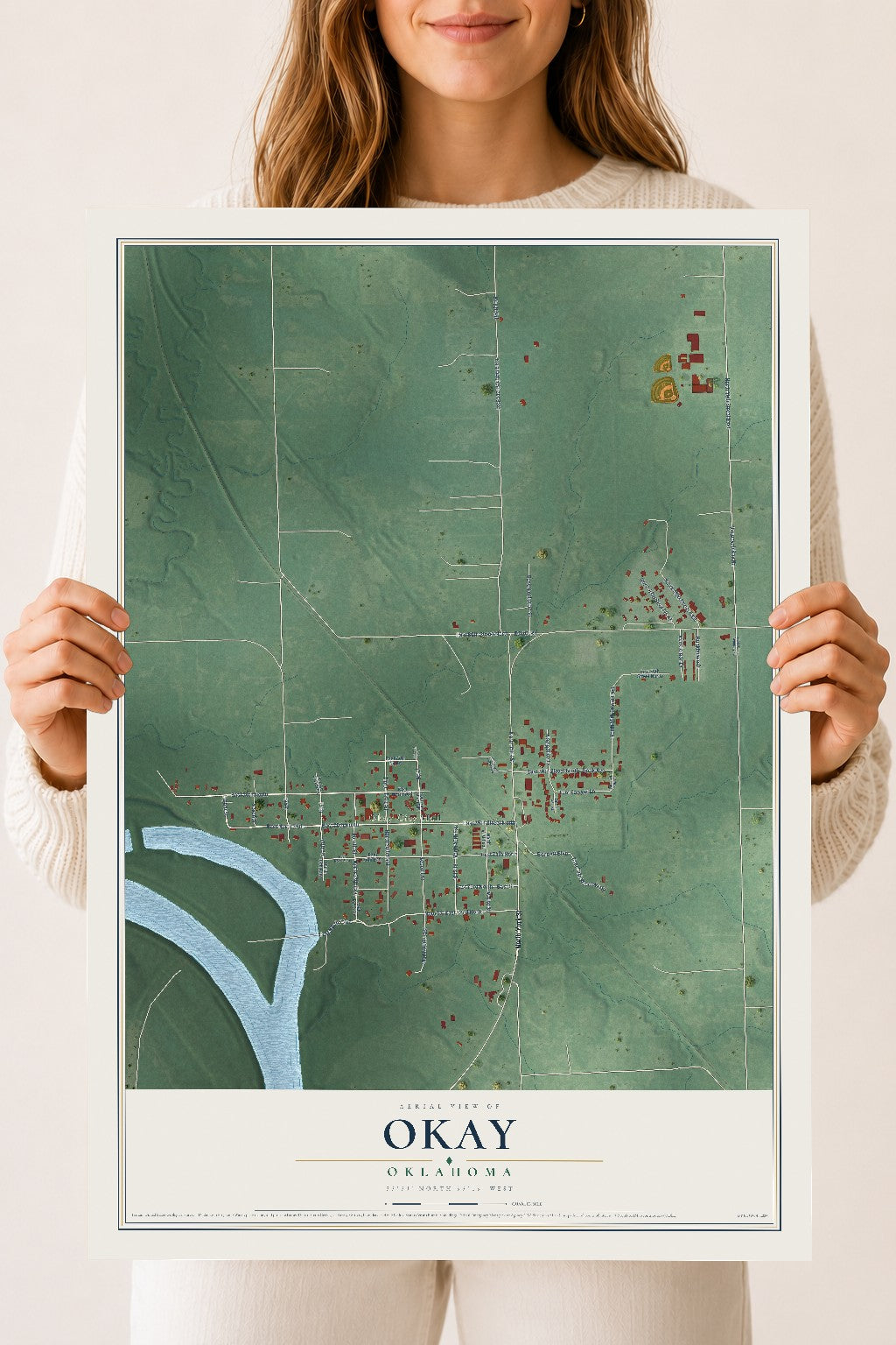 Map of Okay, Oklahoma, 18 x 24 inch unframed archival matte print