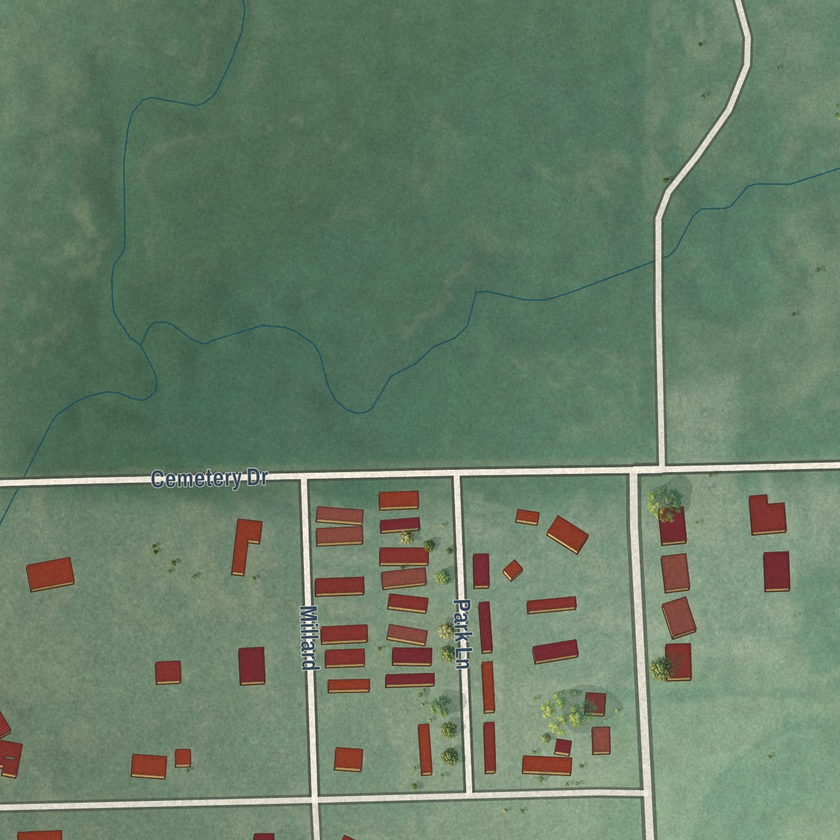 Second close-up of the map of Oktaha, Oklahoma print showing more streets and buildings