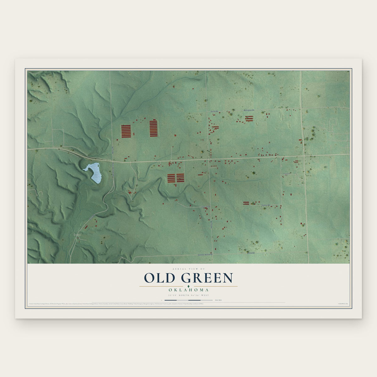 Old Green, Oklahoma map print, the full design