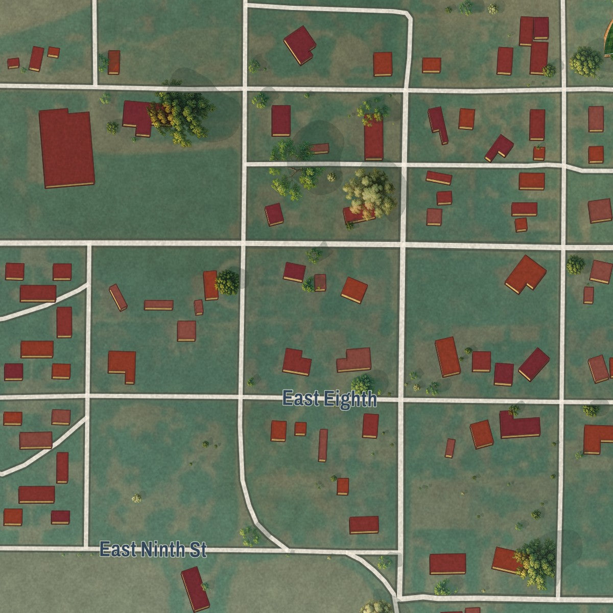 Close-up of the map of Olustee, Oklahoma print showing street and building detail