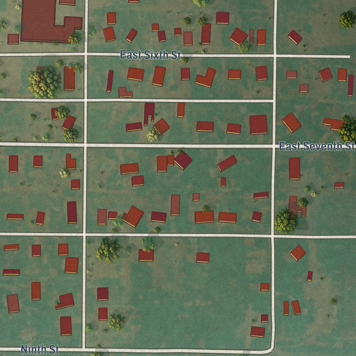 Second close-up of the map of Olustee, Oklahoma print showing more streets and buildings