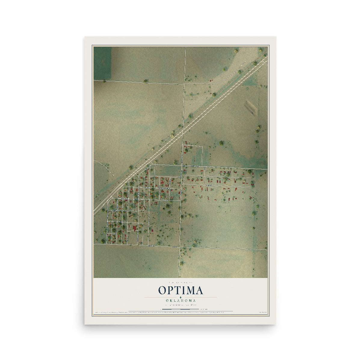 Map of Optima, Oklahoma, 12 x 18 inch unframed archival matte print