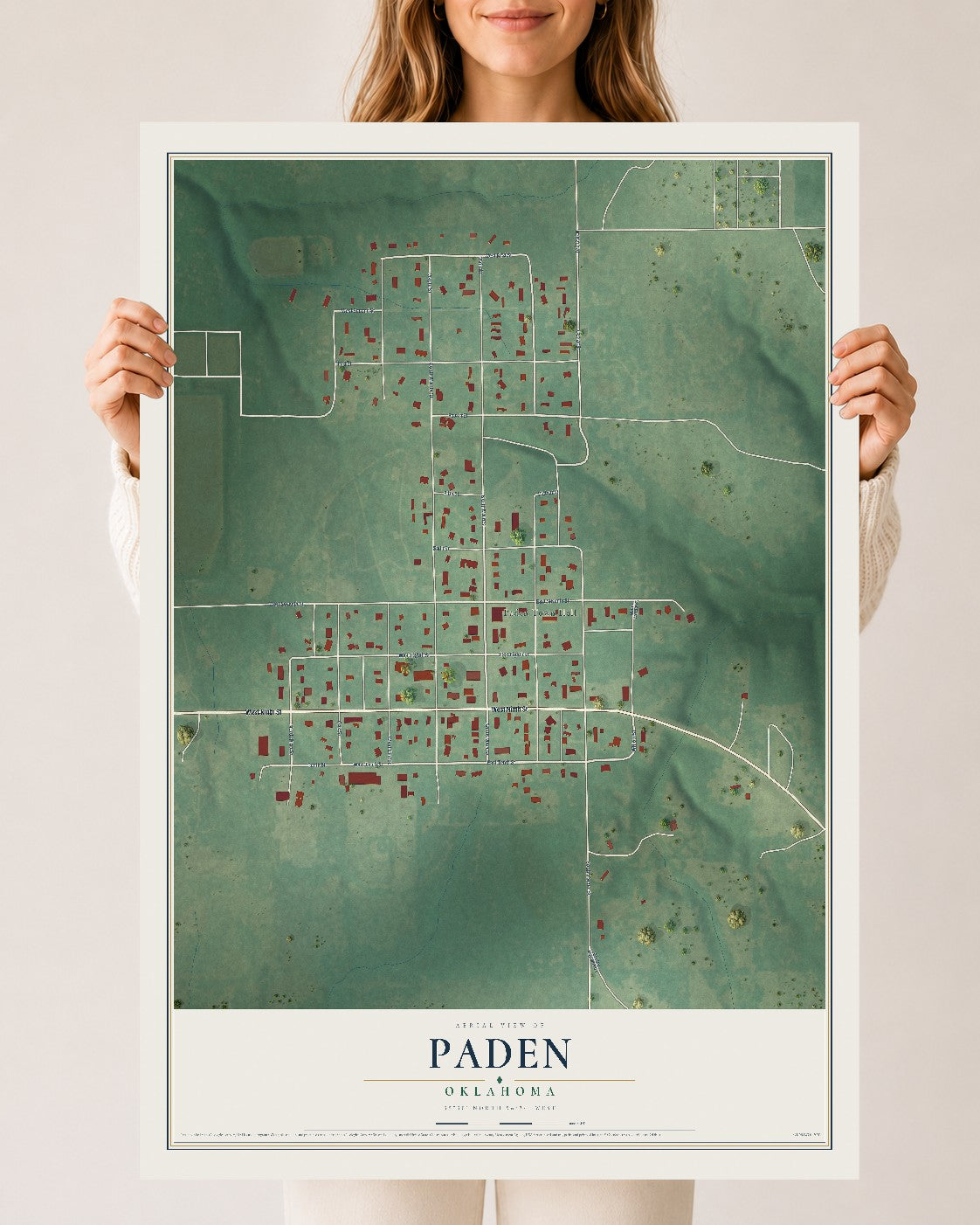 Map of Paden, Oklahoma, 24 x 36 inch unframed archival matte print