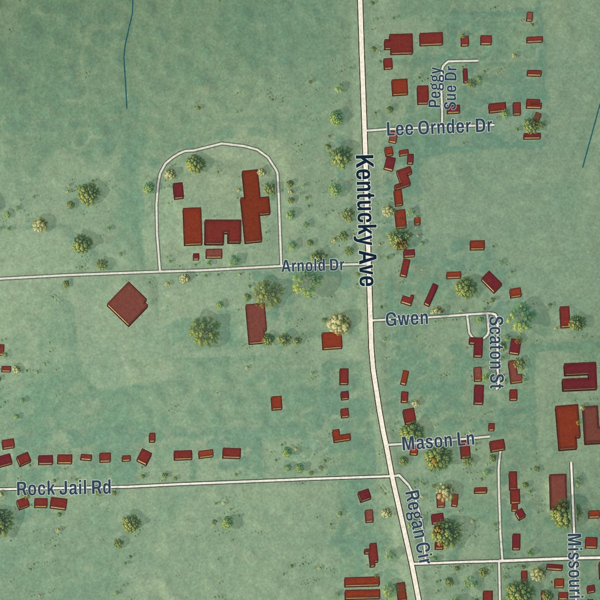 Second close-up of the map of Panama, Oklahoma print showing more streets and buildings