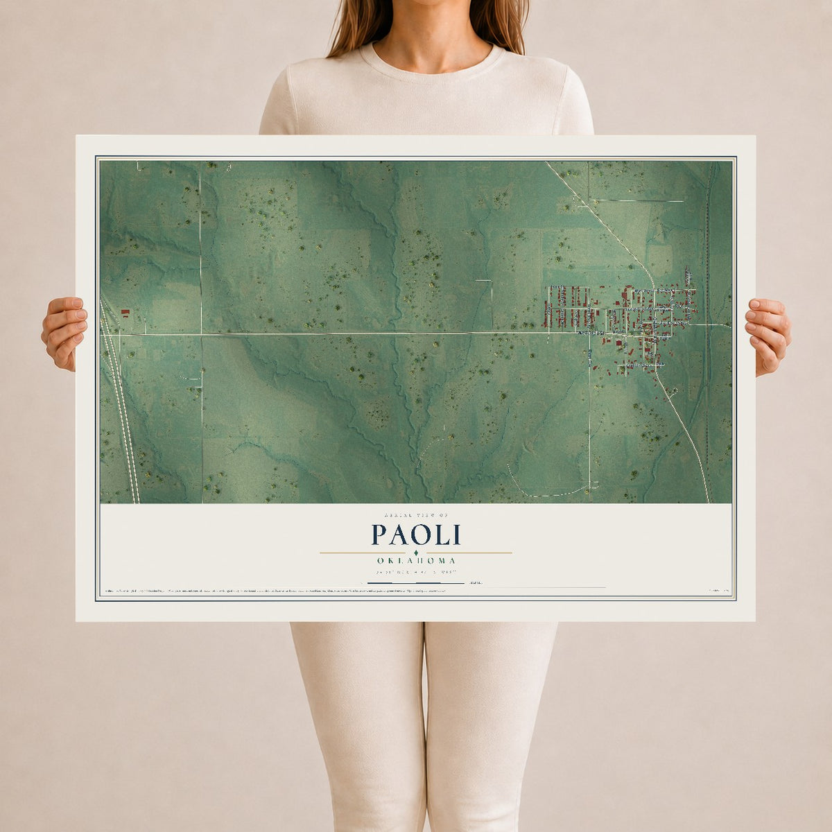 Map of Paoli, Oklahoma, 24 x 36 inch unframed archival matte print