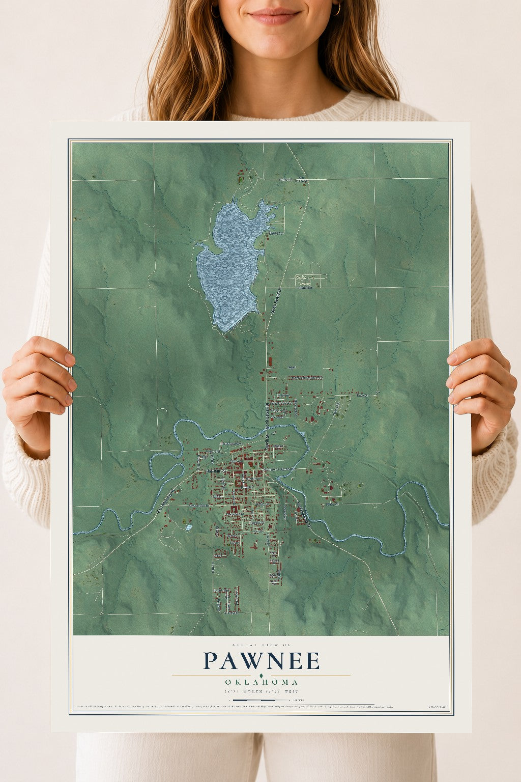 Map of Pawnee, Oklahoma, 18 x 24 inch unframed archival matte print