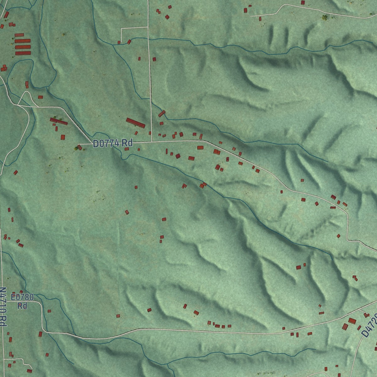 Close-up of the map of Peavine, Oklahoma print showing street and building detail