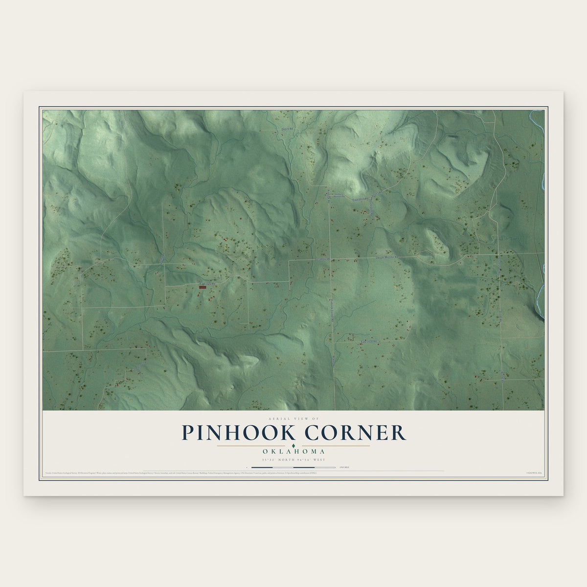 Pinhook Corner, Oklahoma map print, the full design