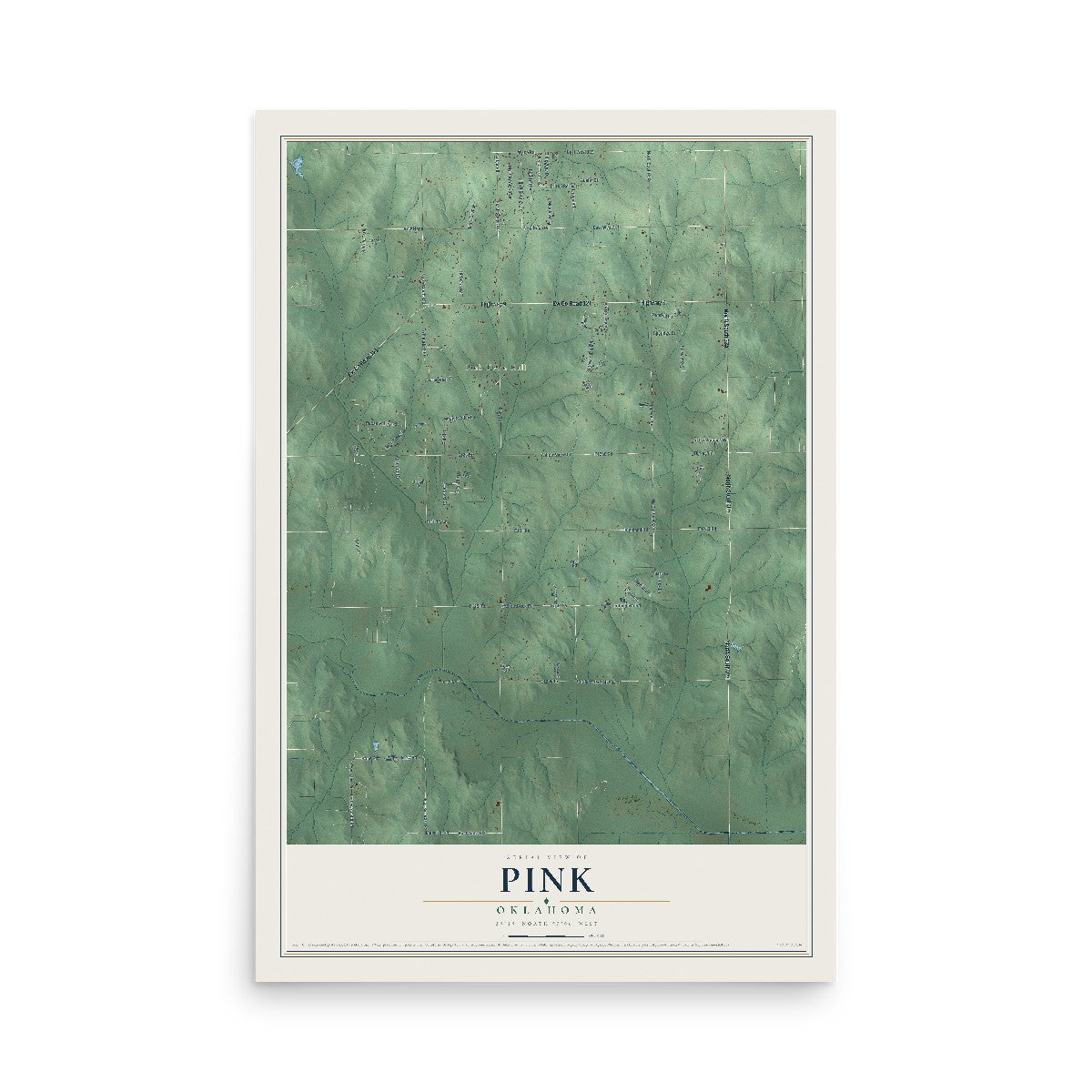 Map of Pink, Oklahoma, 12 x 18 inch unframed archival matte print