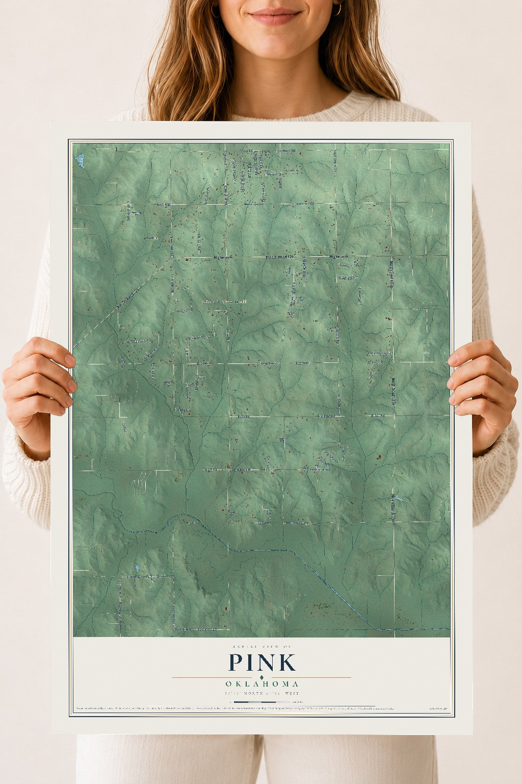 Map of Pink, Oklahoma, 18 x 24 inch unframed archival matte print