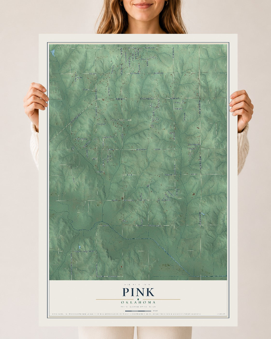 Map of Pink, Oklahoma, 24 x 36 inch unframed archival matte print