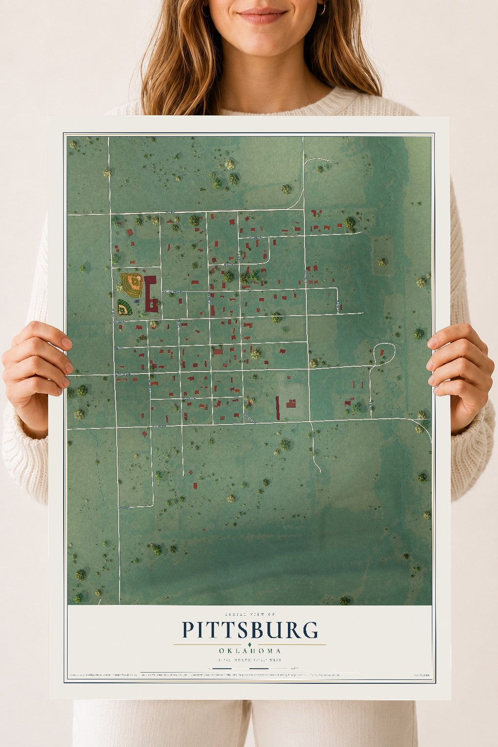 Map of Pittsburg, Oklahoma, 18 x 24 inch unframed archival matte print