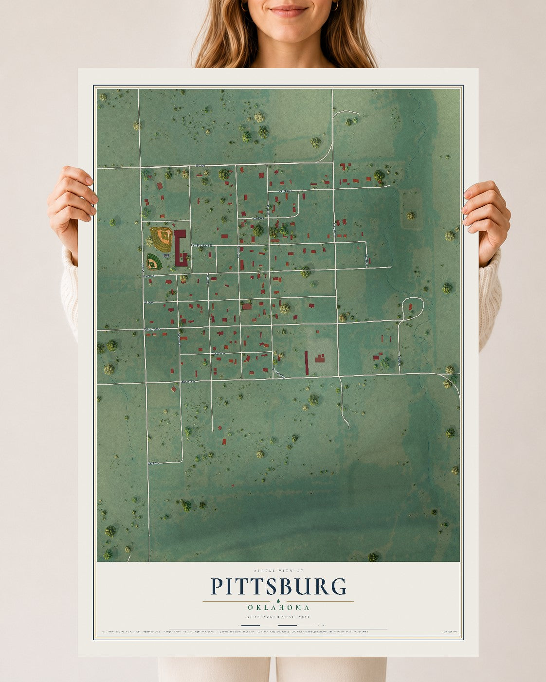 Map of Pittsburg, Oklahoma, 24 x 36 inch unframed archival matte print