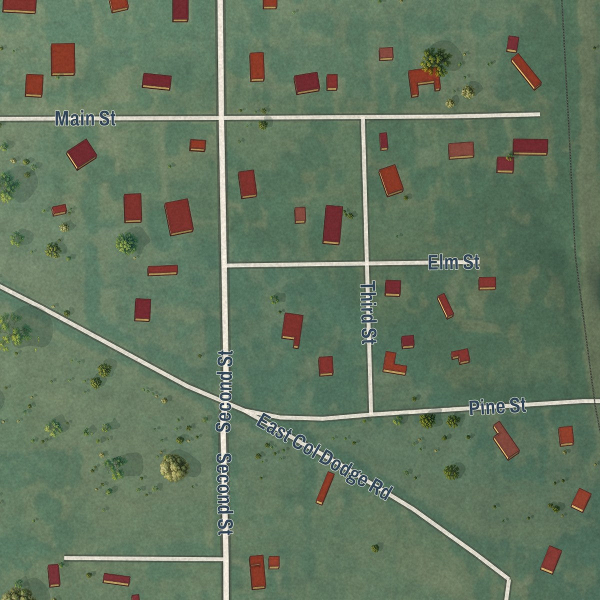 Close-up of the map of Platter, Oklahoma print showing street and building detail