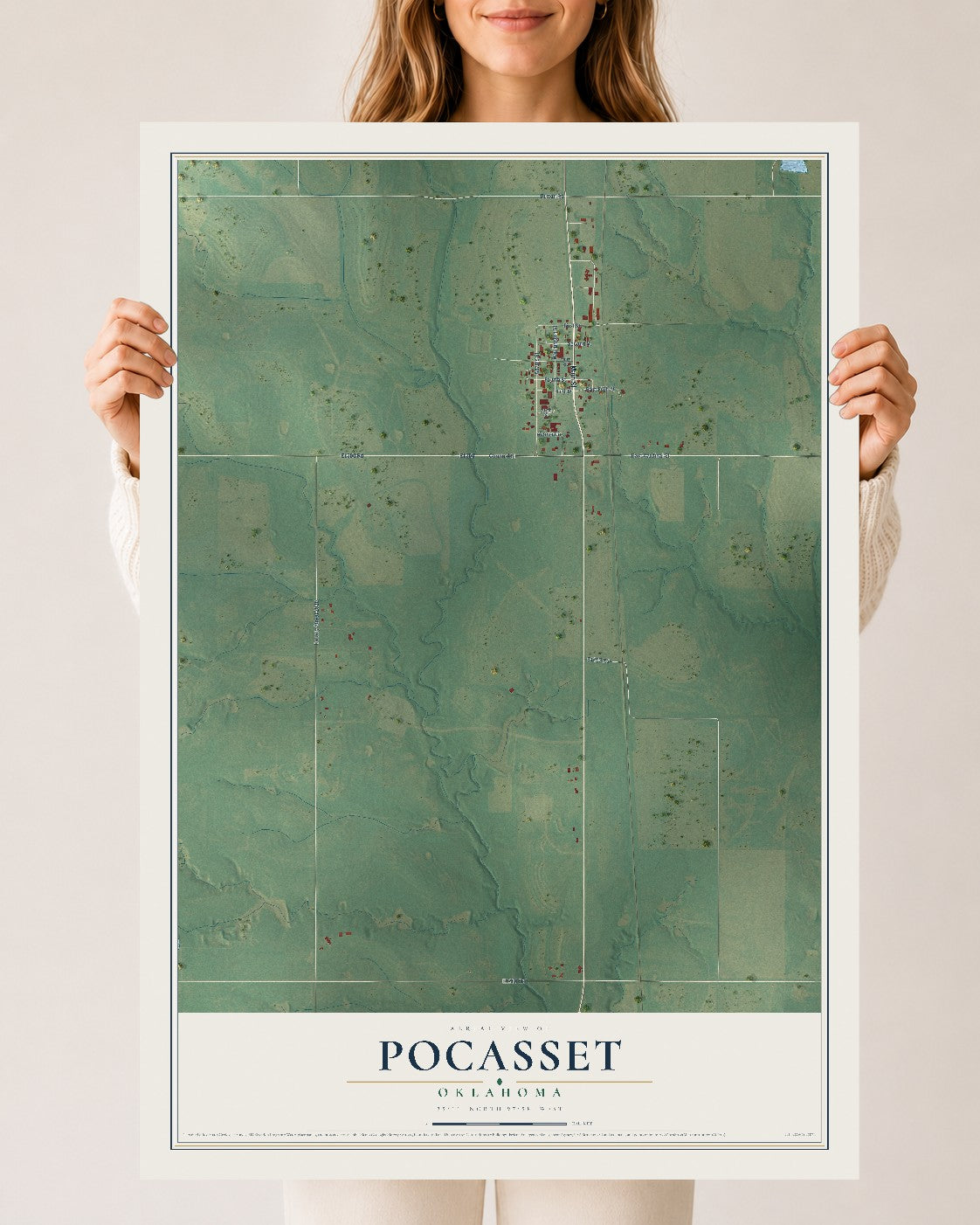Map of Pocasset, Oklahoma, 24 x 36 inch unframed archival matte print