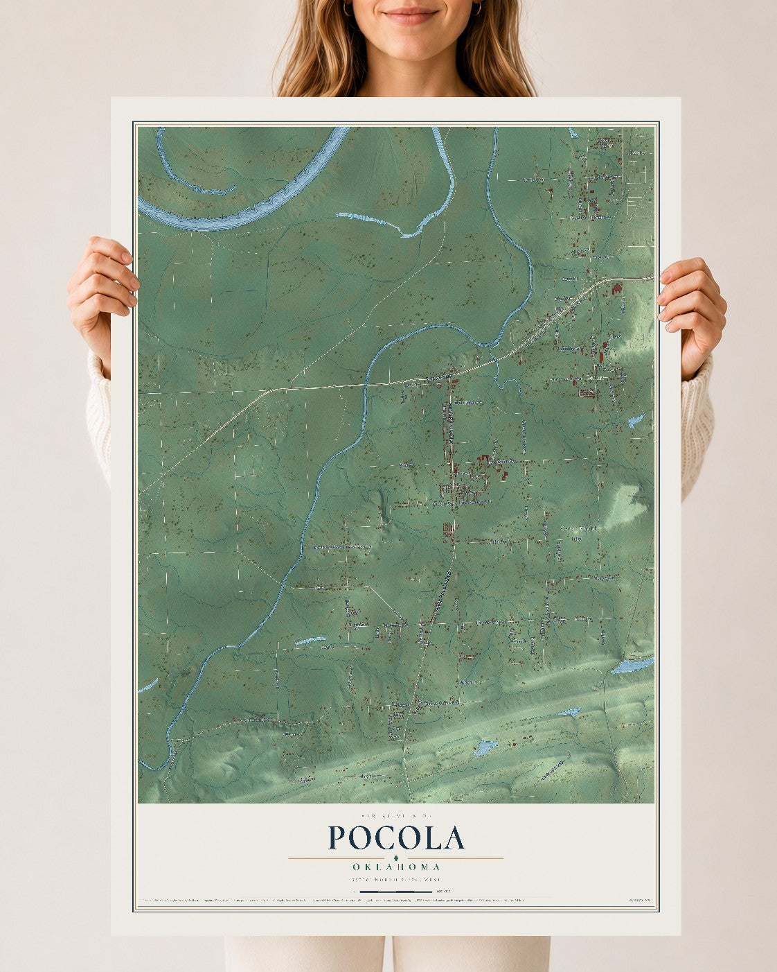 Map of Pocola, Oklahoma, 24 x 36 inch unframed archival matte print
