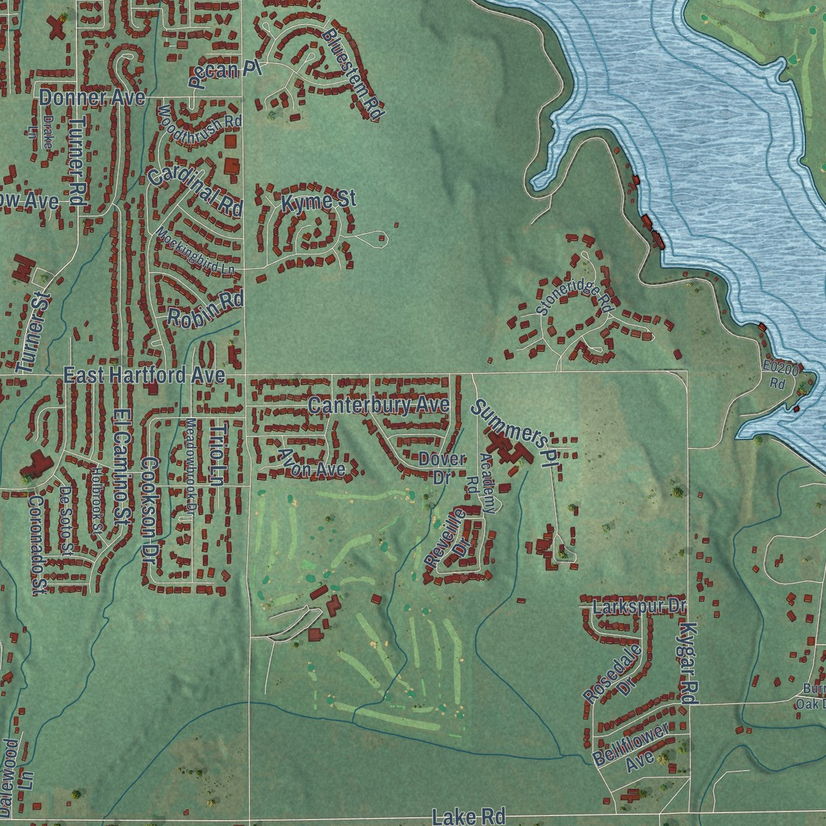 Second close-up of the map of Ponca City, Oklahoma print showing more streets and buildings