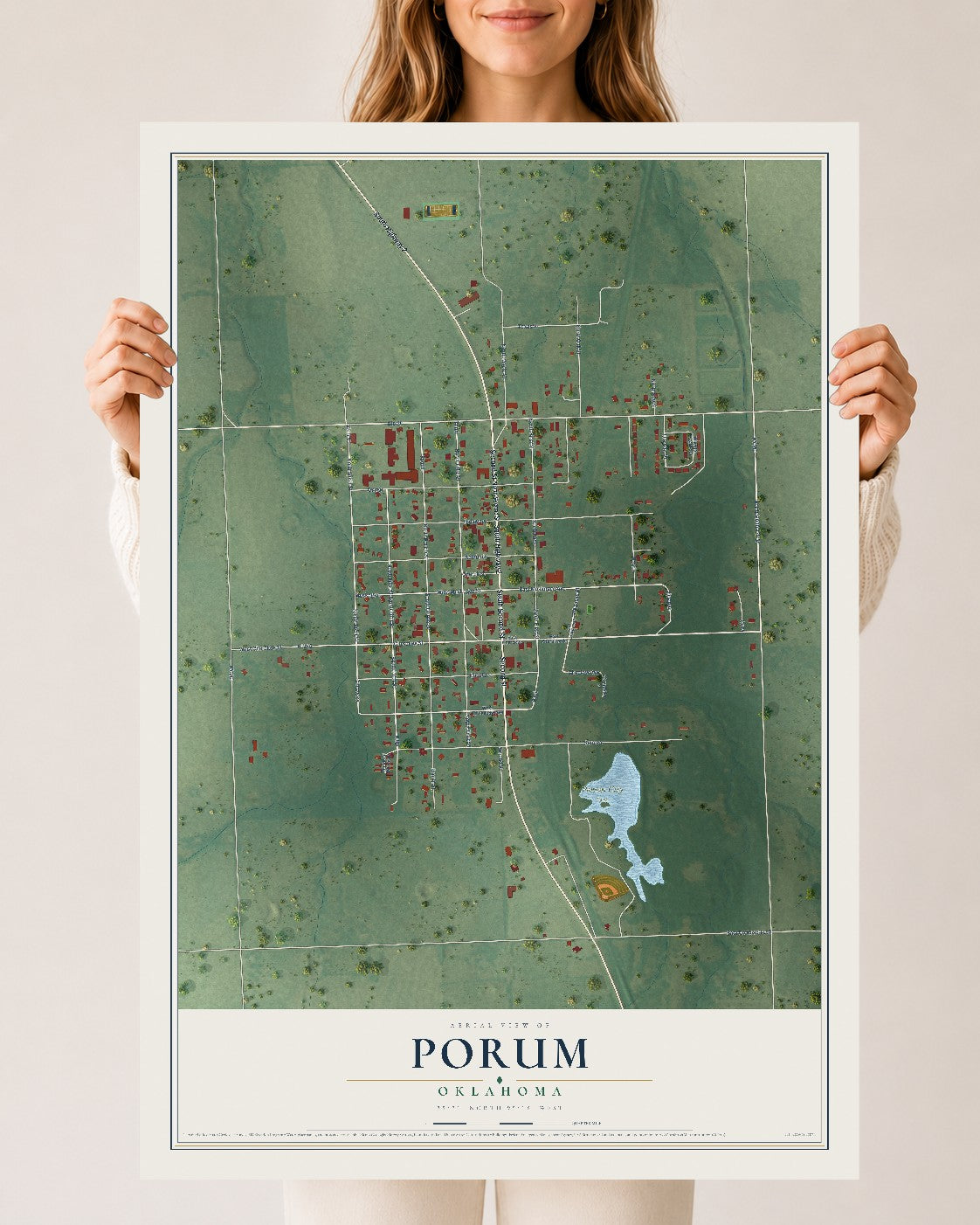 Map of Porum, Oklahoma, 24 x 36 inch unframed archival matte print