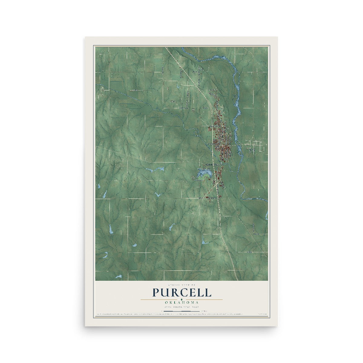 Map of Purcell, Oklahoma, 12 x 18 inch unframed archival matte print