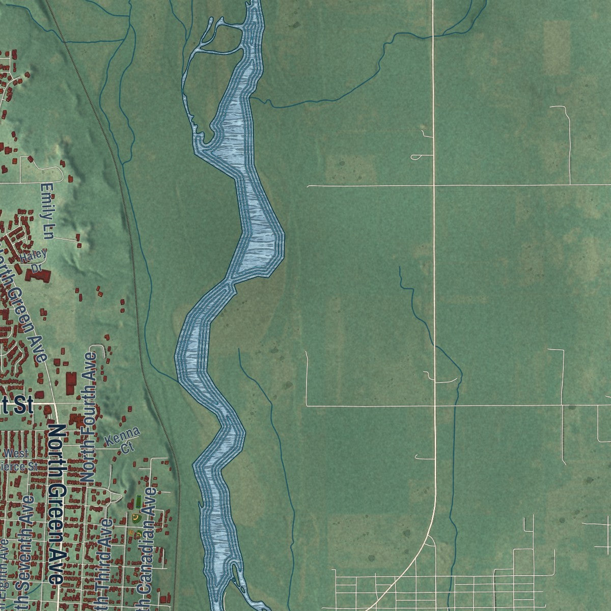Second close-up of the map of Purcell, Oklahoma print showing more streets and buildings