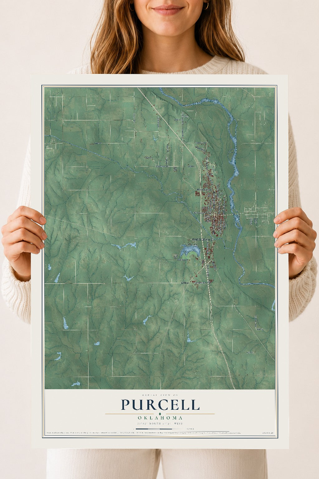 Map of Purcell, Oklahoma, 18 x 24 inch unframed archival matte print