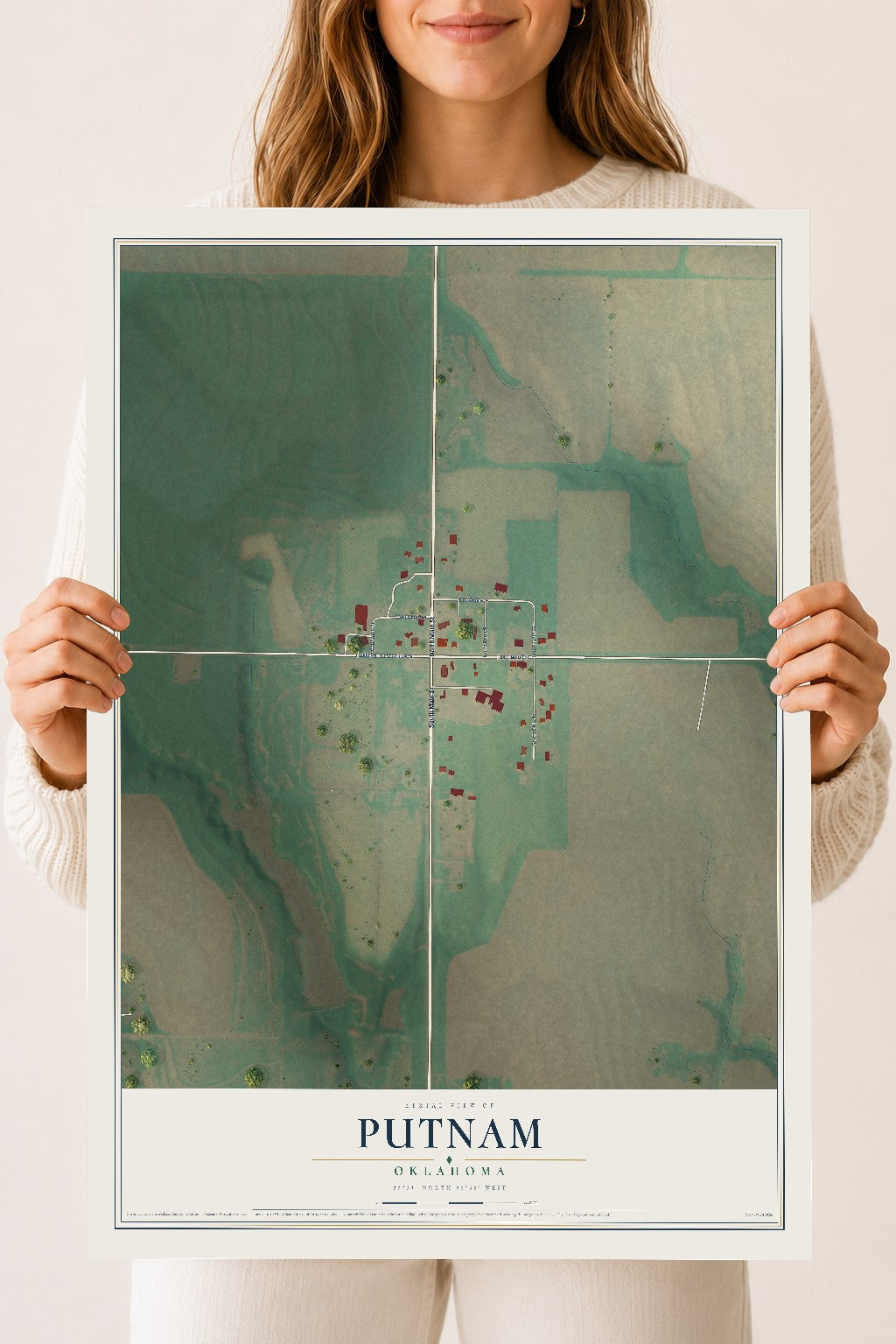 Map of Putnam, Oklahoma, 18 x 24 inch unframed archival matte print