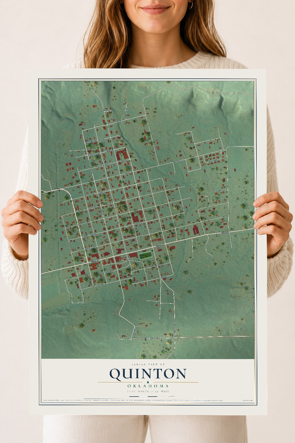 Map of Quinton, Oklahoma, 18 x 24 inch unframed archival matte print