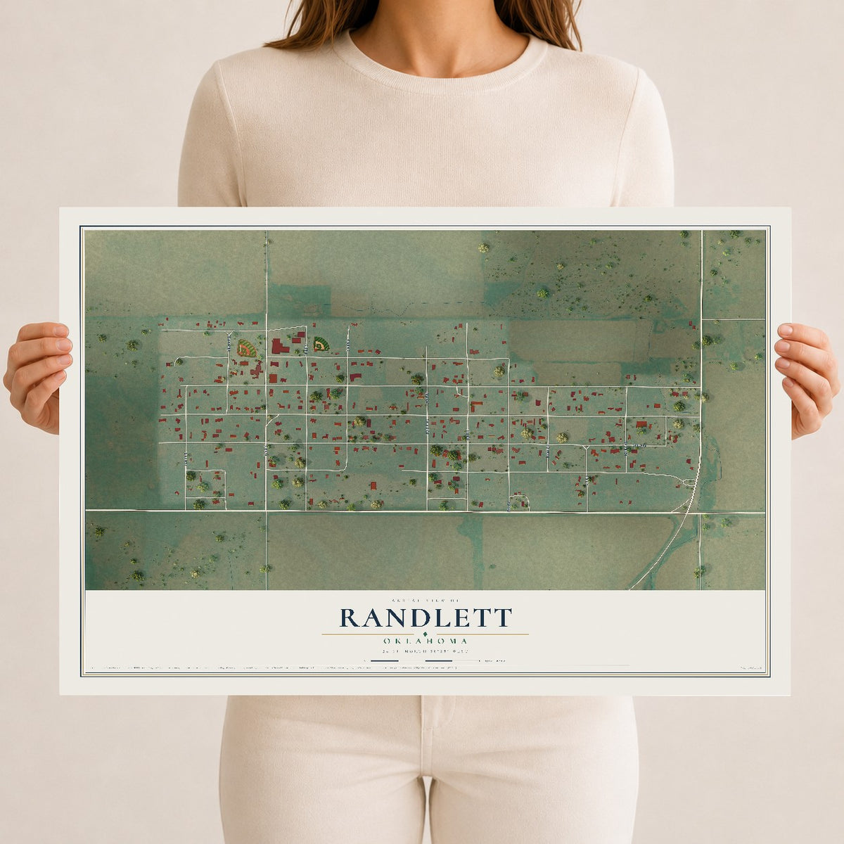 Map of Randlett, Oklahoma, 12 x 18 inch unframed archival matte print