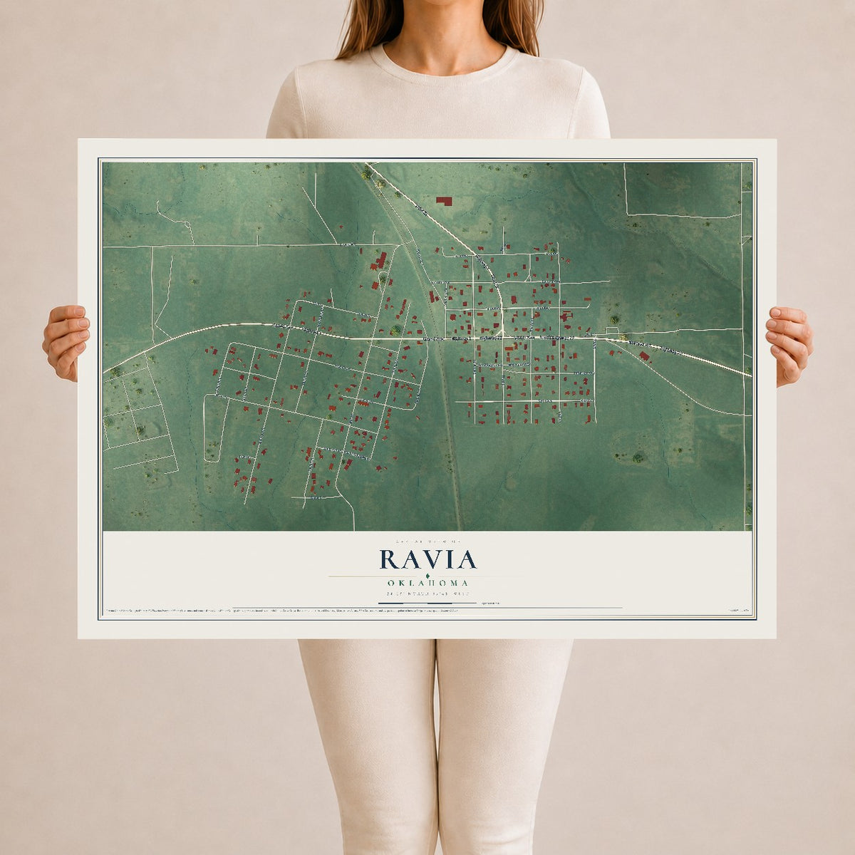 Map of Ravia, Oklahoma, 24 x 36 inch unframed archival matte print