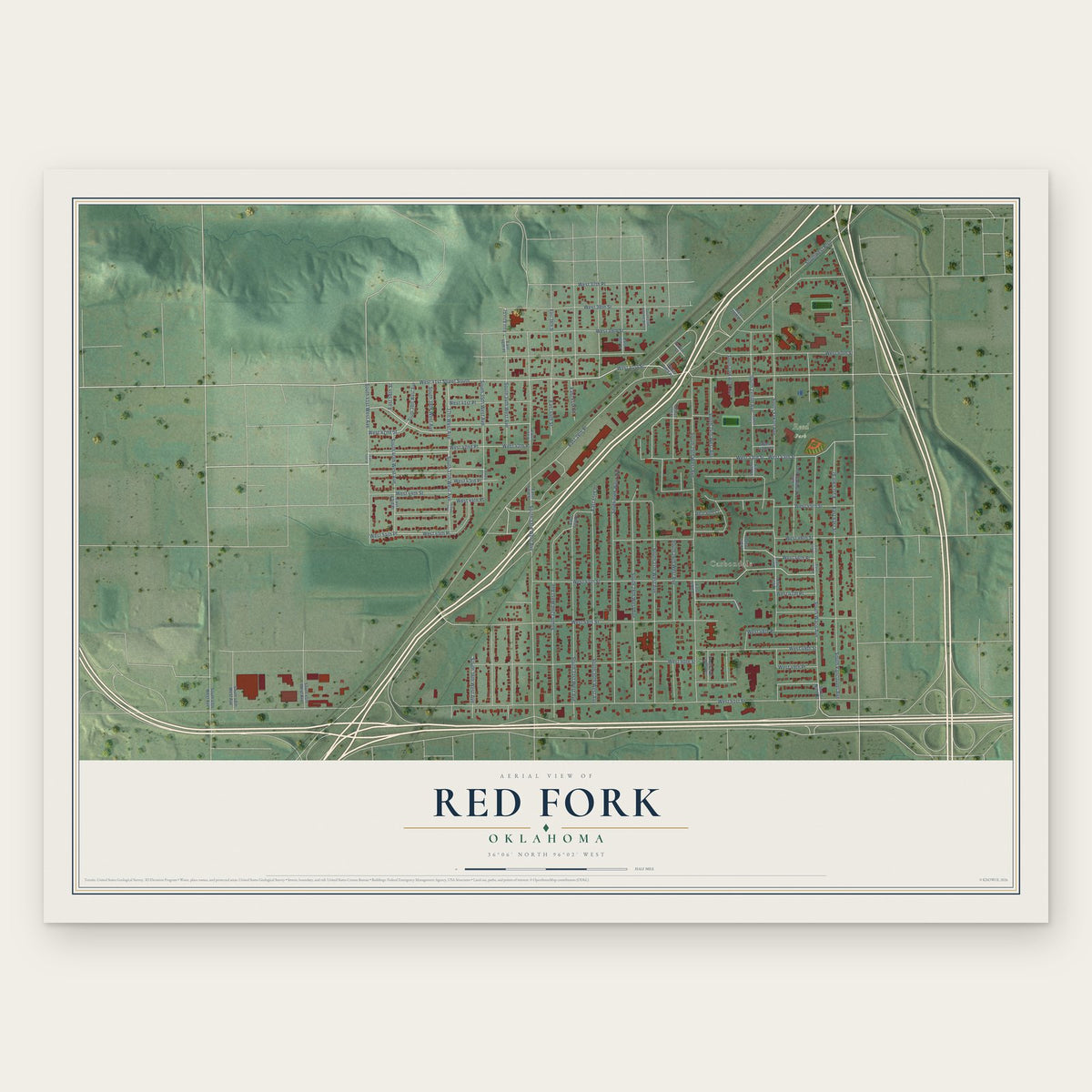 Red Fork, Oklahoma map print, the full design