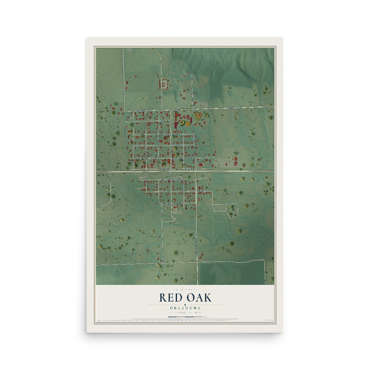 Map of Red Oak, Oklahoma, 12 x 18 inch unframed archival matte print