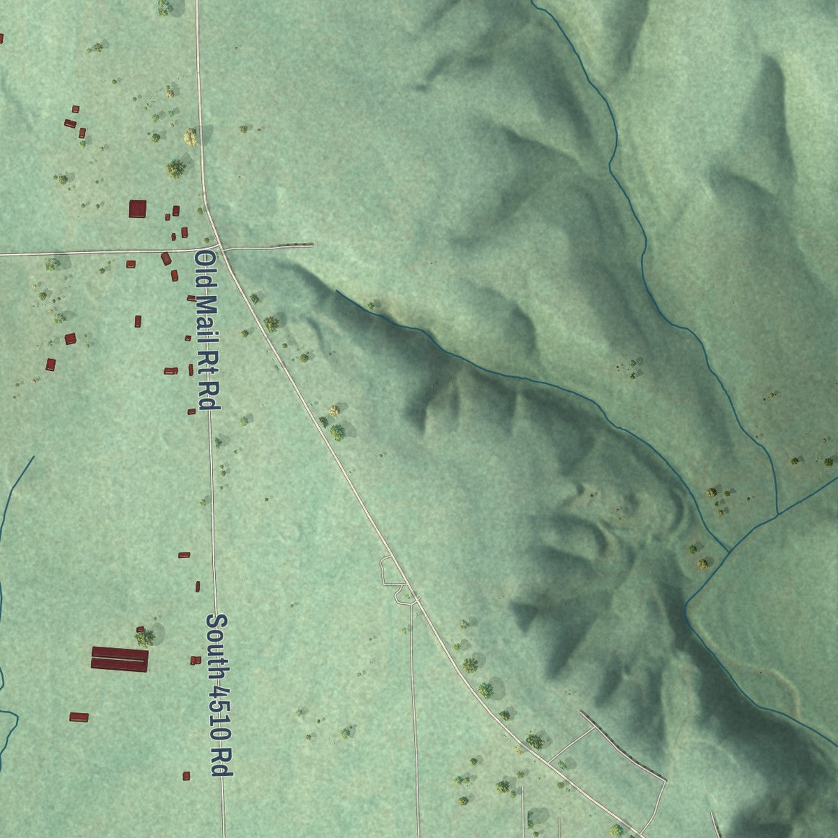 Close-up of the map of Redbird Smith, Oklahoma print showing street and building detail