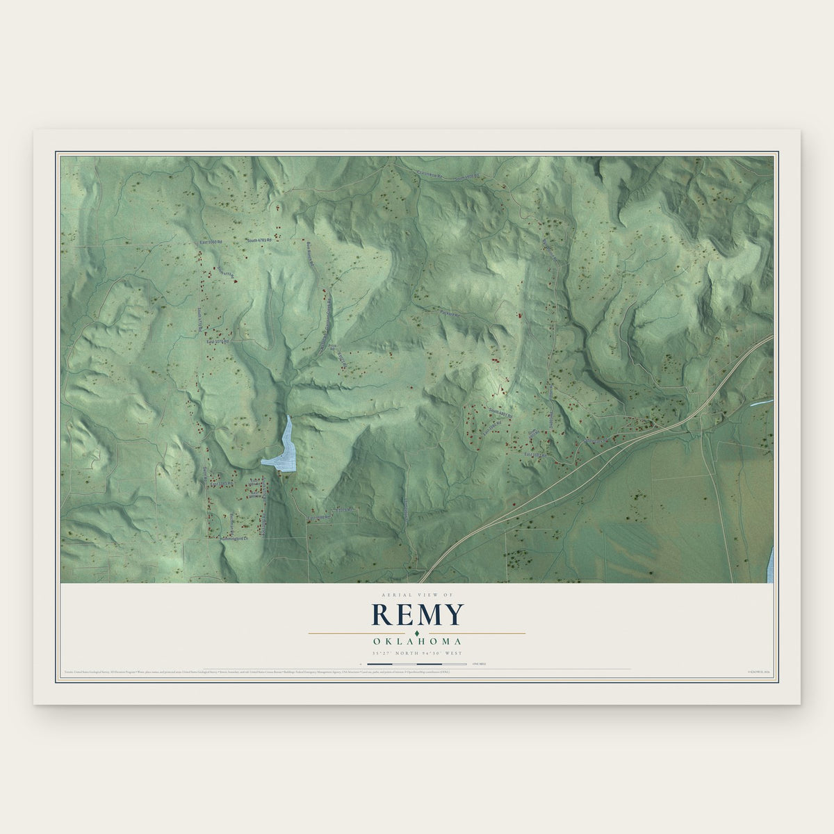 Remy, Oklahoma map print, the full design