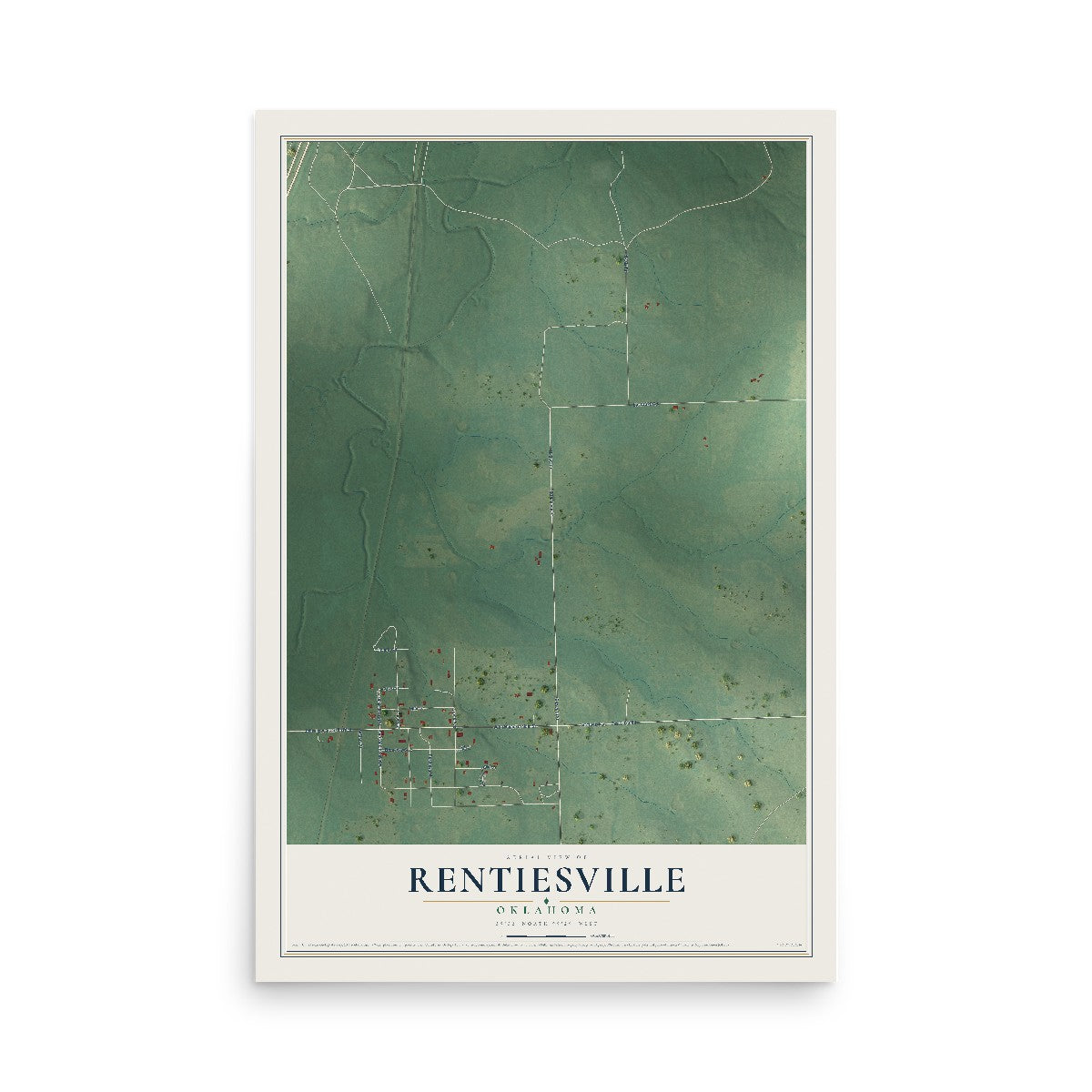 Map of Rentiesville, Oklahoma, 12 x 18 inch unframed archival matte print