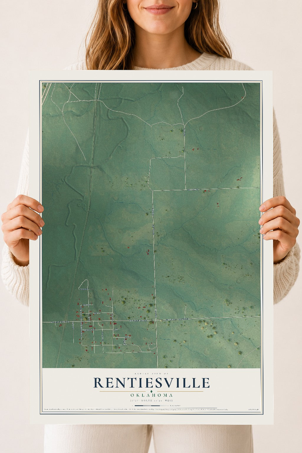 Map of Rentiesville, Oklahoma, 18 x 24 inch unframed archival matte print