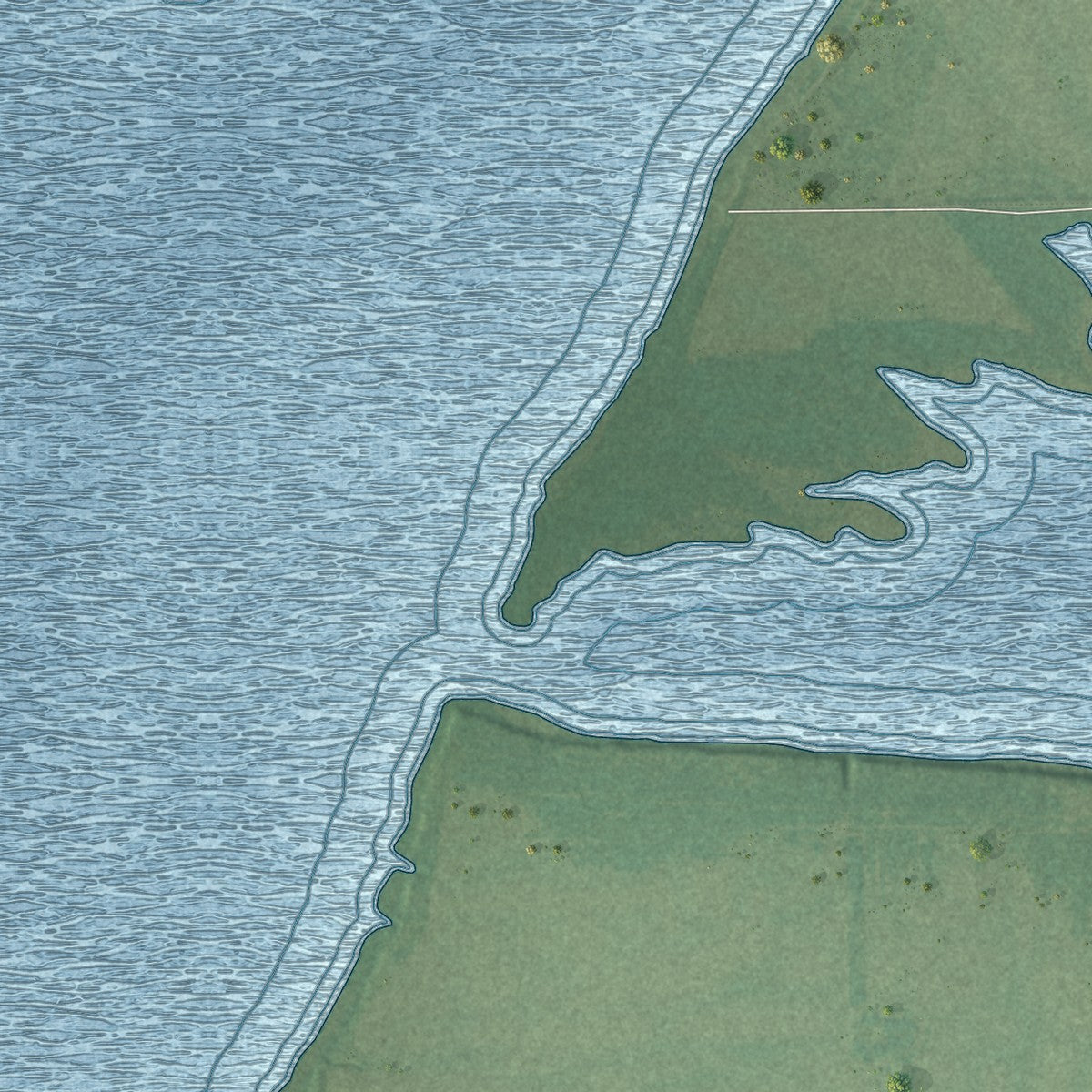 Close-up of the map of River Bottom, Oklahoma print showing street and building detail