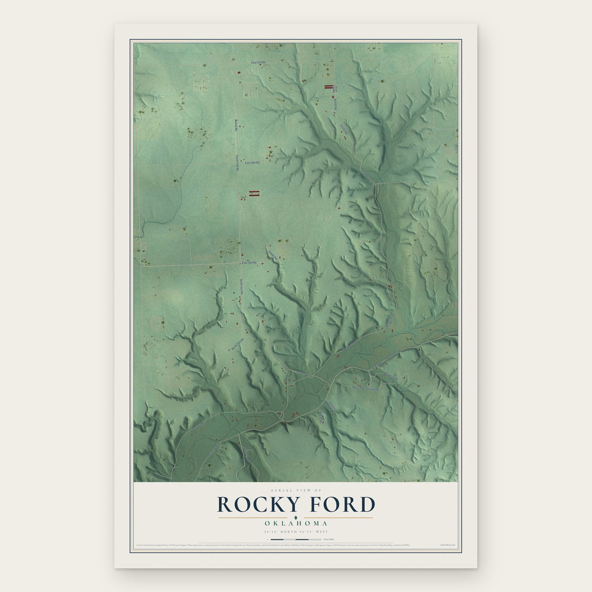 Rocky Ford, Oklahoma map print, the full design