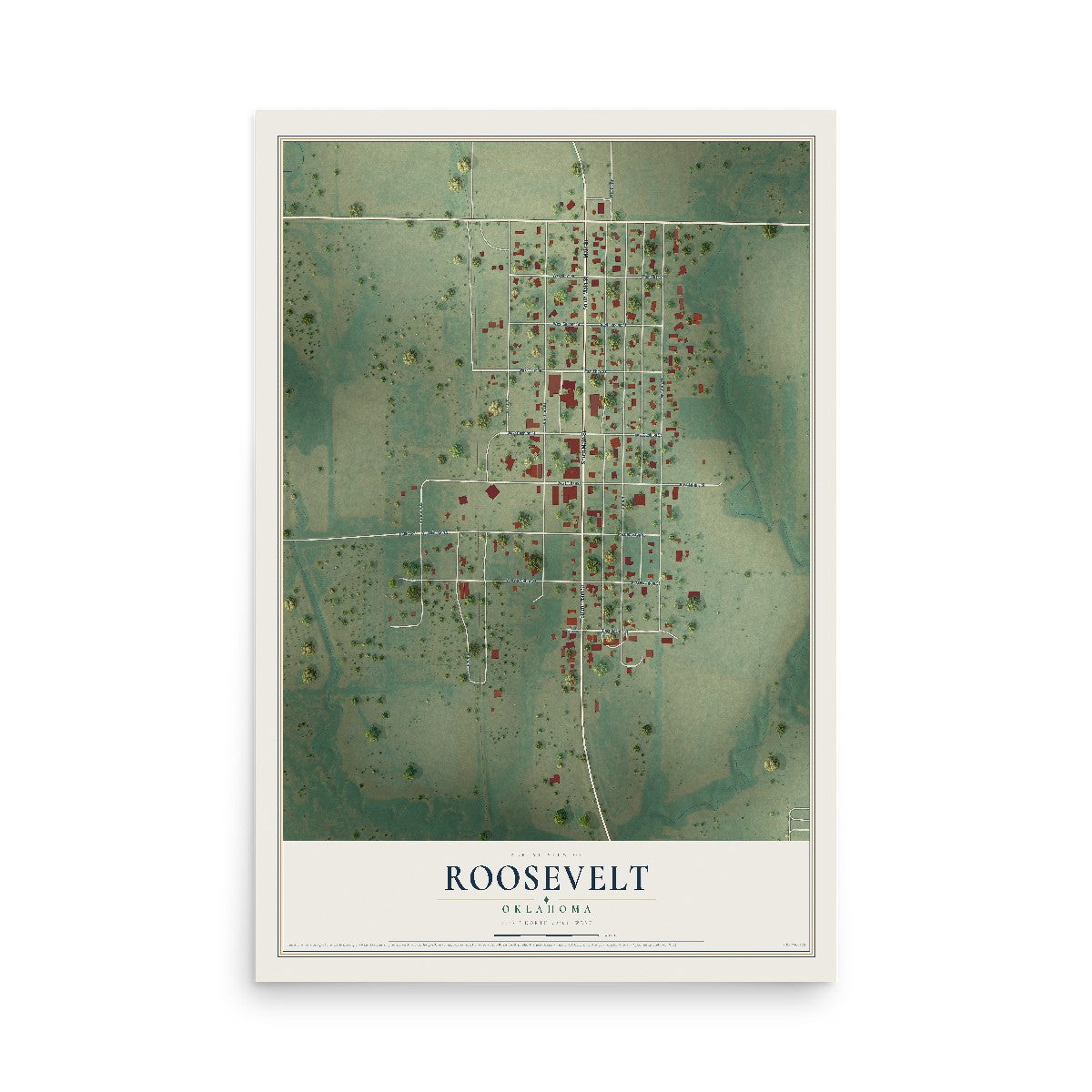 Map of Roosevelt, Oklahoma, 12 x 18 inch unframed archival matte print