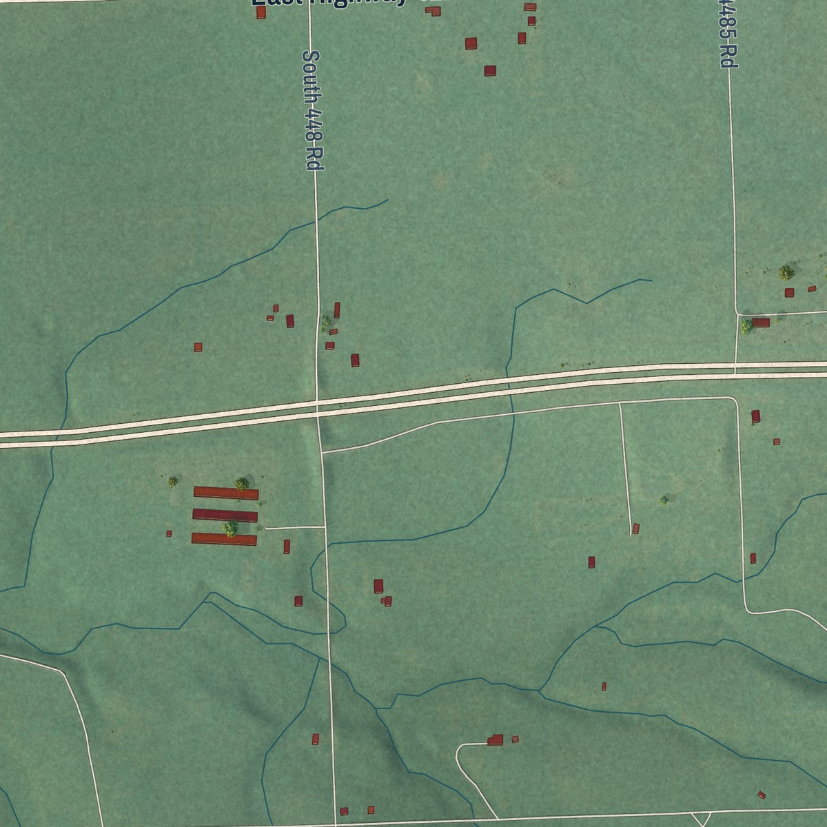 Close-up of the map of Rose, Oklahoma print showing street and building detail